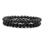 EMESA HOME Couples Lava Stone & Tiger Eye Beaded Bracelets, Elastic Rope Jewelry Set for Men & Women, Black & White Yoga Bracelets. - EMESA HOME™