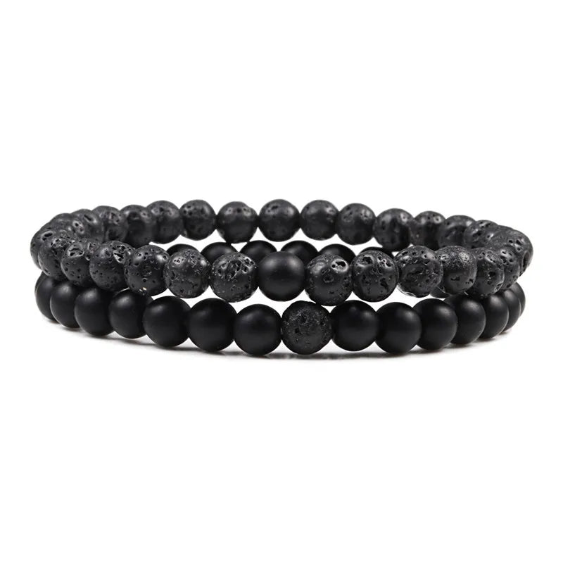 EMESA HOME Couples Lava Stone & Tiger Eye Beaded Bracelets, Elastic Rope Jewelry Set for Men & Women, Black & White Yoga Bracelets. - Emesa Home