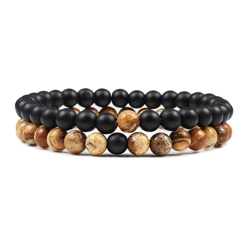 EMESA HOME Couples Lava Stone & Tiger Eye Beaded Bracelets, Elastic Rope Jewelry Set for Men & Women, Black & White Yoga Bracelets. - Emesa Home