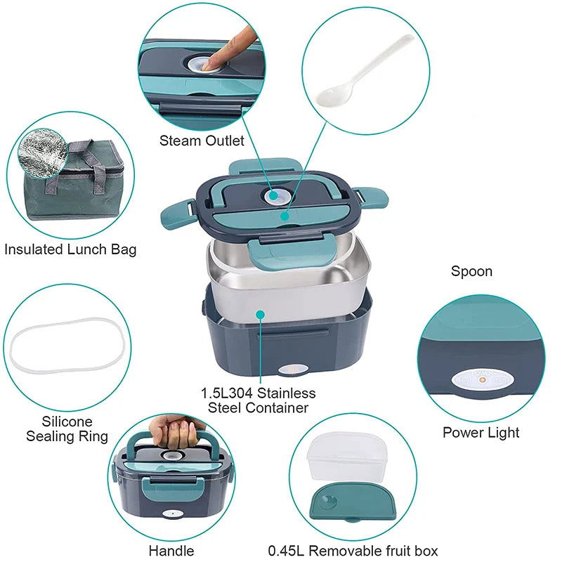 EMESA HOME Dual-Use Electric Heating Lunch Box: Versatile Leakproof Container for Home and Car - Emesa Home