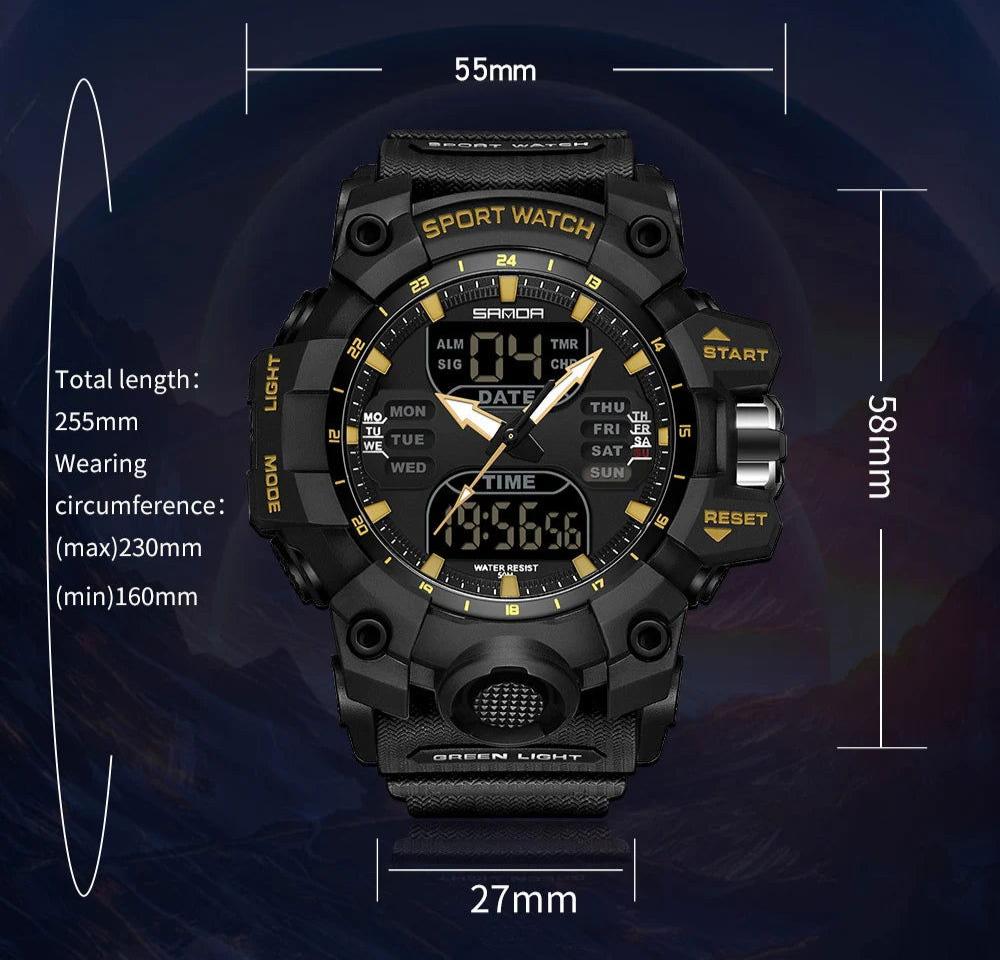 EMESA HOME Dual Display Men's Waterproof Sports Watch - Military Alarm Stopwatch Quartz Wristwatch - Emesa Home