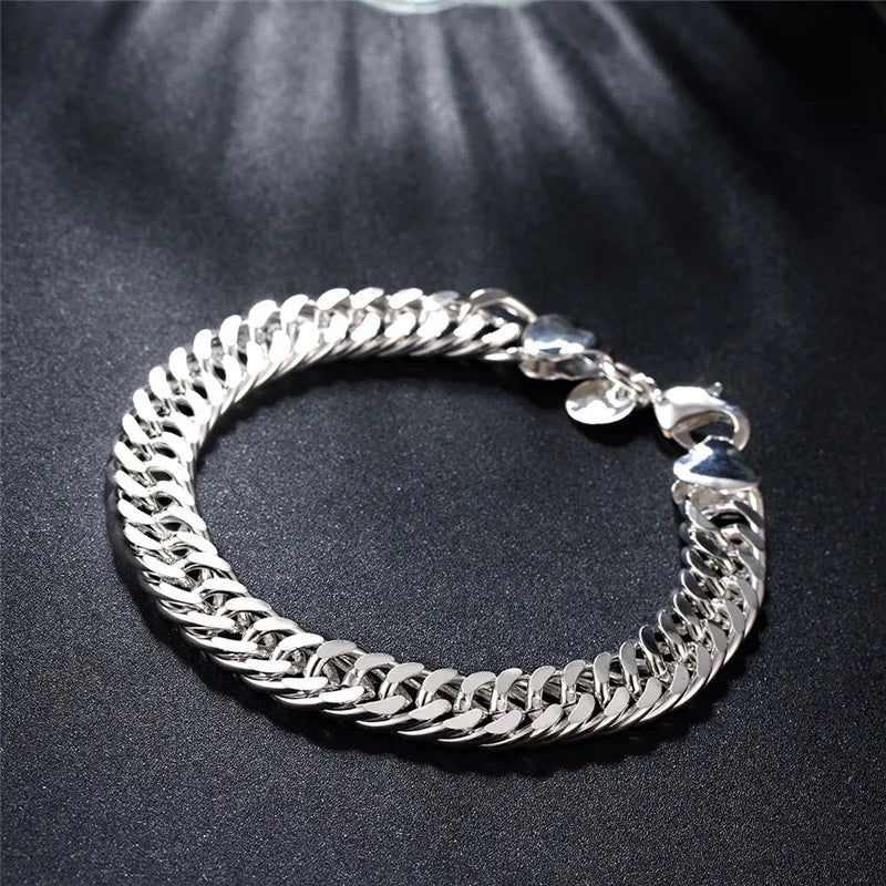 EMESA HOME Fine 925 Sterling Silver Chain Bracelet – Solid, Noble, for Women and Men, Charms Party Gift, Wedding Fashion Jewelry - Emesa Home