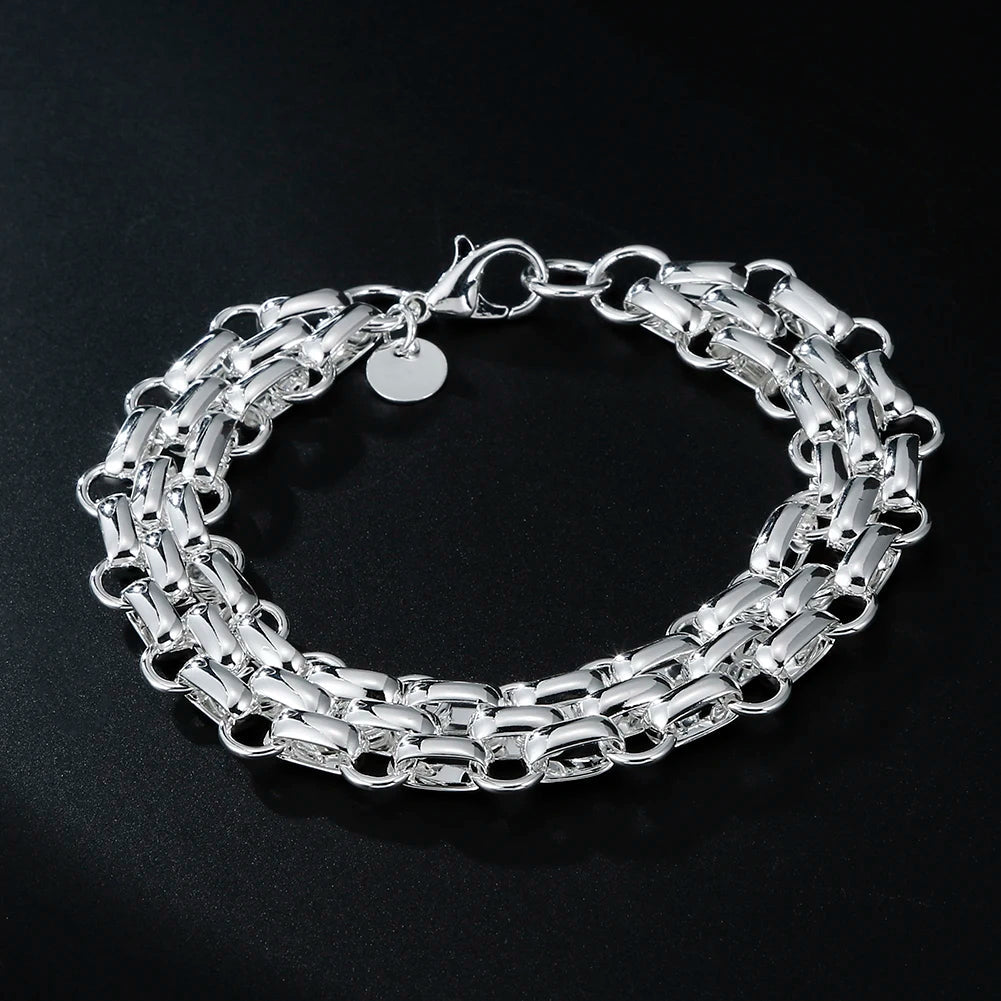 EMESA HOME Fine 925 Sterling Silver Chain Bracelet – Solid, Noble, for Women and Men, Charms Party Gift, Wedding Fashion Jewelry - Emesa Home