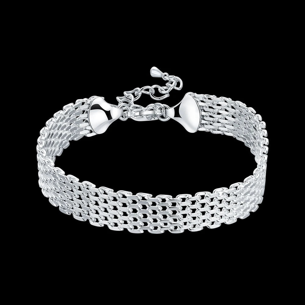 EMESA HOME Fine 925 Sterling Silver Chain Bracelet – Solid, Noble, for Women and Men, Charms Party Gift, Wedding Fashion Jewelry - Emesa Home