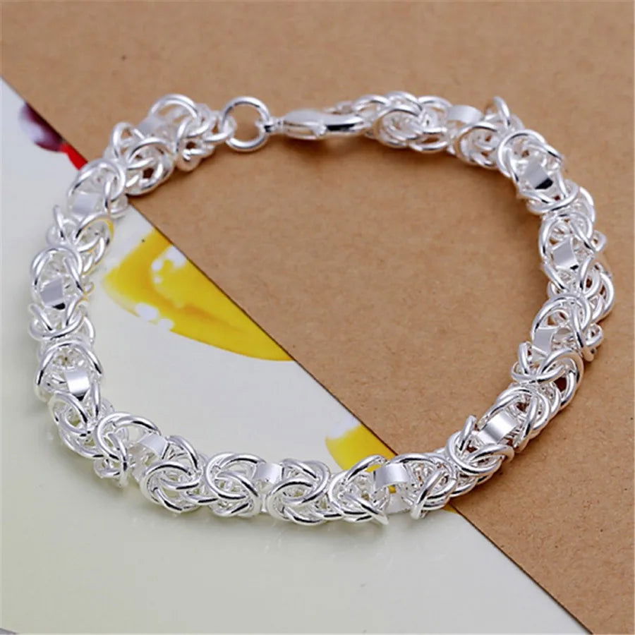 EMESA HOME Fine 925 Sterling Silver Chain Bracelet – Solid, Noble, for Women and Men, Charms Party Gift, Wedding Fashion Jewelry - Emesa Home