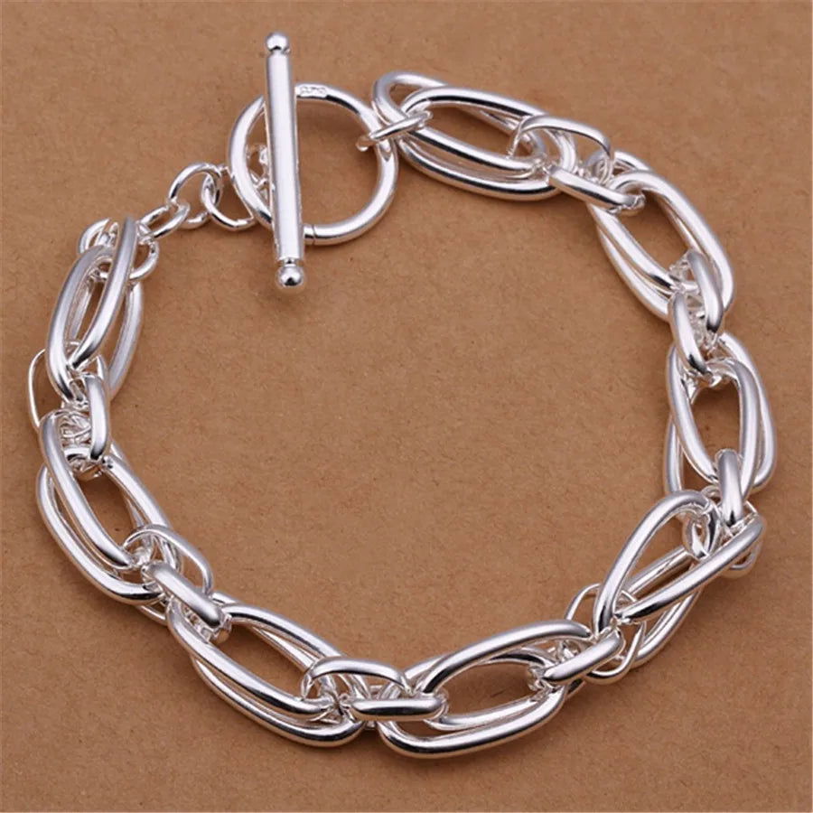 EMESA HOME Fine 925 Sterling Silver Chain Bracelet – Solid, Noble, for Women and Men, Charms Party Gift, Wedding Fashion Jewelry - Emesa Home