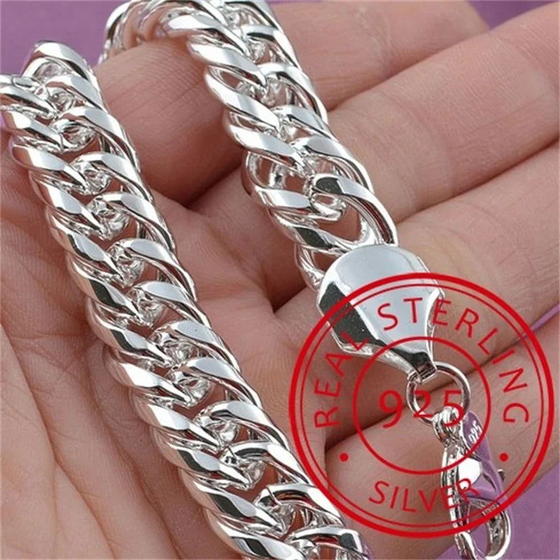 EMESA HOME Fine 925 Sterling Silver Chain Bracelet – Solid, Noble, for Women and Men, Charms Party Gift, Wedding Fashion Jewelry - Emesa Home