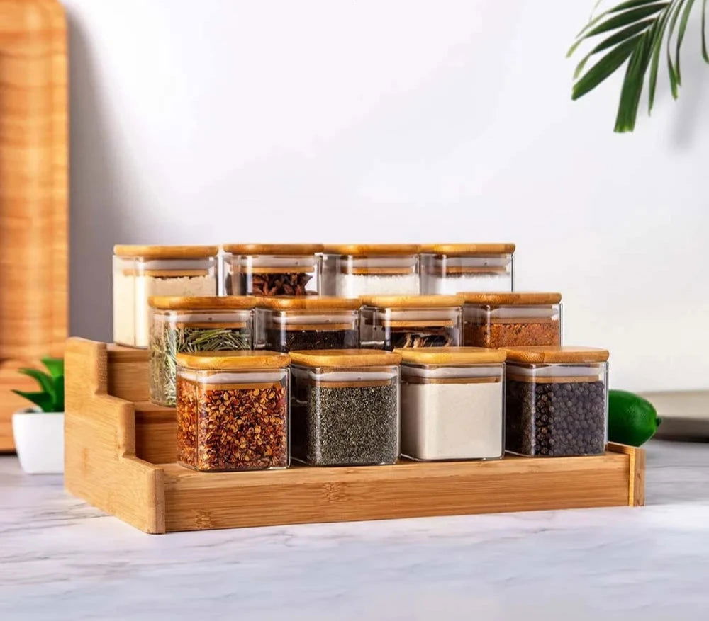 EMESA HOME Glass Spice Jars with Bamboo Lids combine style and functionality, offering an elegant, eco-friendly solution for seasoning storage. - Emesa Home