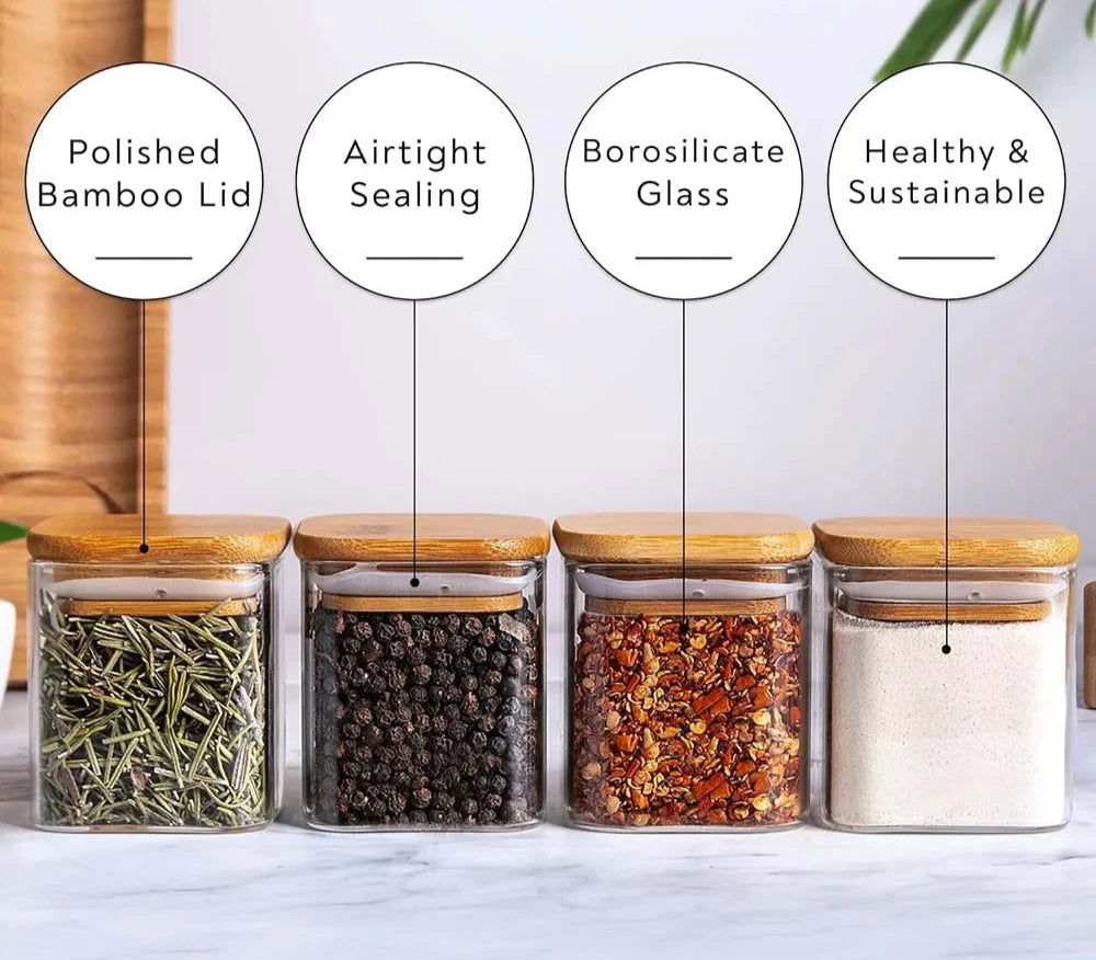 EMESA HOME Glass Spice Jars with Bamboo Lids combine style and functionality, offering an elegant, eco-friendly solution for seasoning storage. - Emesa Home