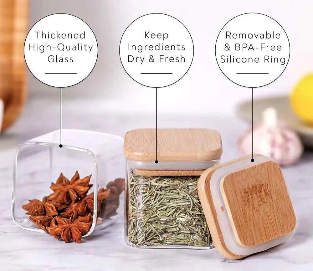 EMESA HOME Glass Spice Jars with Bamboo Lids combine style and functionality, offering an elegant, eco-friendly solution for seasoning storage. - Emesa Home