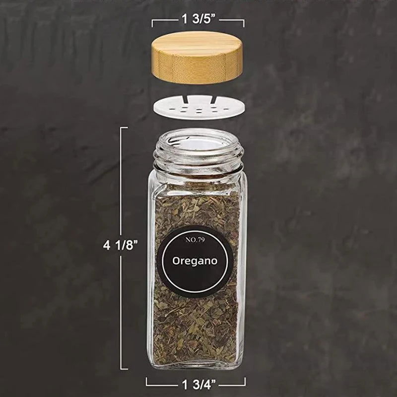 EMESA HOME Glass Spice Jars with Bamboo Lids provide a chic, eco-friendly way to organize your kitchen spices and seasonings. - Emesa Home