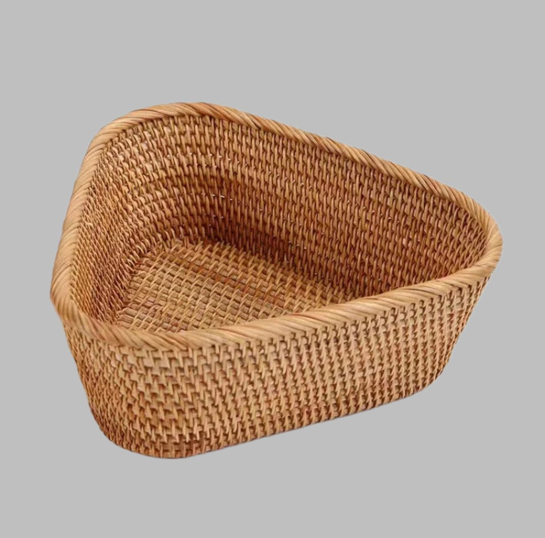 EMESA HOME Handwoven Rectangular Rattan Wicker Basket – For Fruit, Tea, Snacks, Bread, Picnic, Cosmetic Storage, Kitchen Supplies - Emesa Home