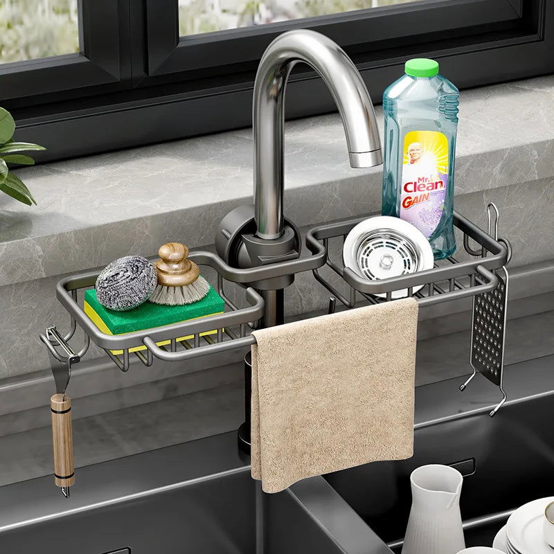 EMESA HOME Kitchen Sink Drain Rack Sponge Storage Faucet Holder Soap Space Aluminum Drainer Shelf Basket Organizer Bathroom Accessories - Emesa Home