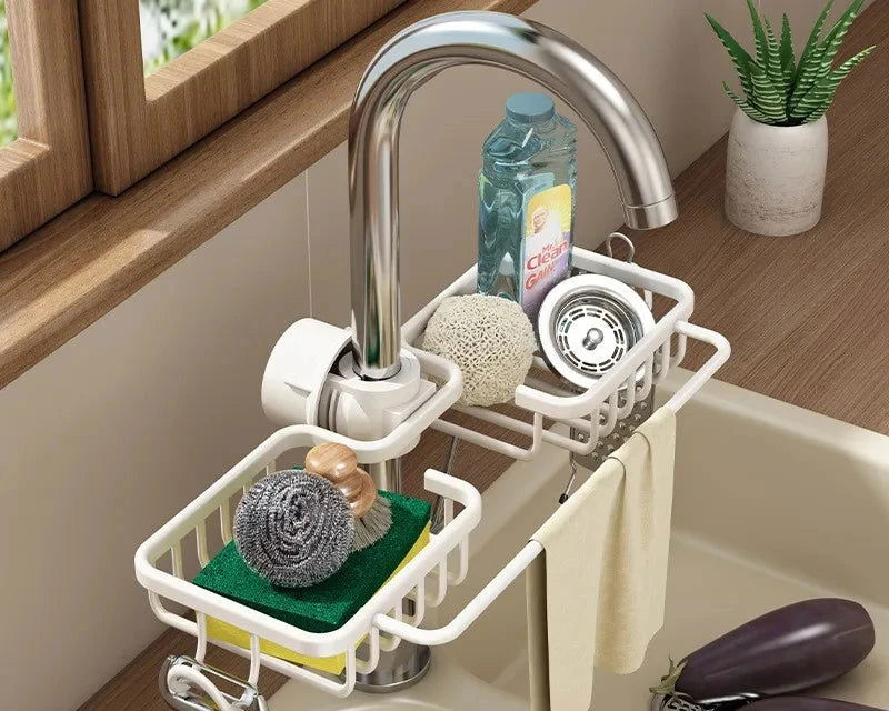 EMESA HOME Kitchen Sink Drain Rack Sponge Storage Faucet Holder Soap Space Aluminum Drainer Shelf Basket Organizer Bathroom Accessories - Emesa Home