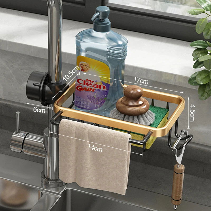 EMESA HOME Kitchen Space Aluminum Sink Drain Rack Sponge Storage Faucet Holder Soap Drainer Shelf Basket Organizer Bathroom Accessories - Emesa Home