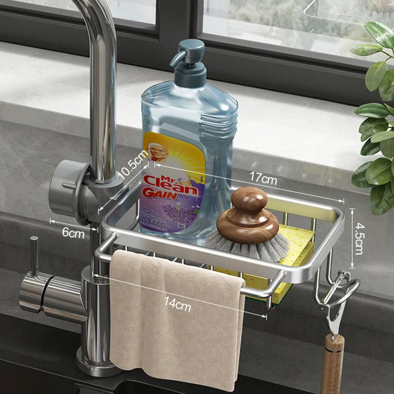 EMESA HOME Kitchen Space Aluminum Sink Drain Rack Sponge Storage Faucet Holder Soap Drainer Shelf Basket Organizer Bathroom Accessories - Emesa Home