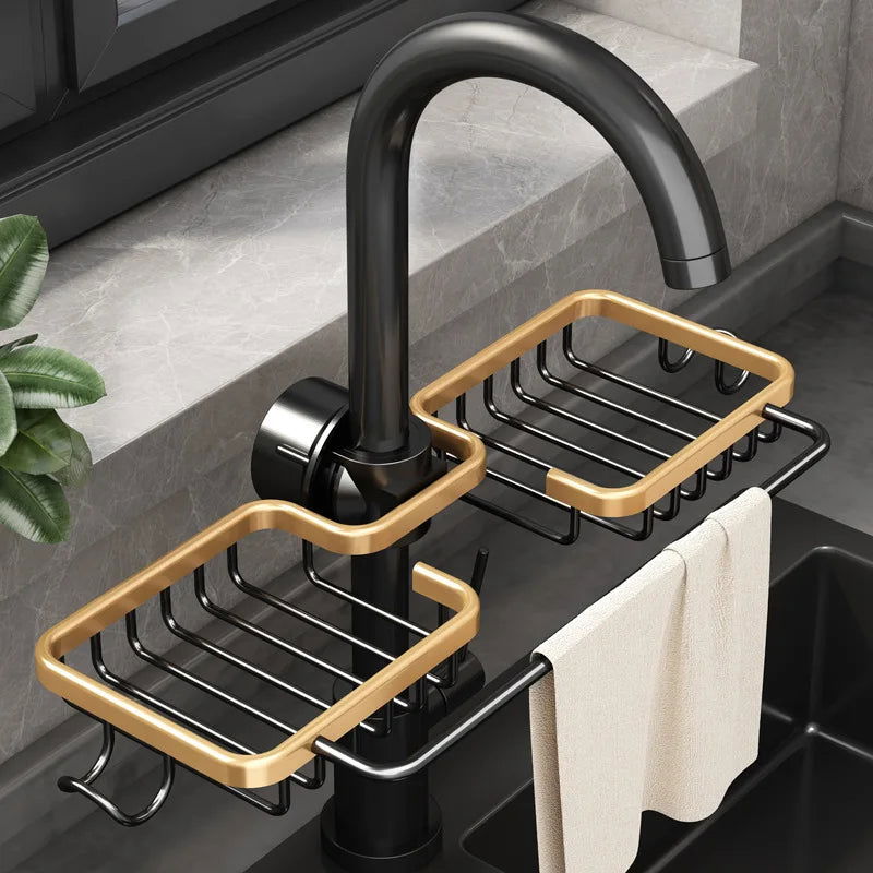 EMESA HOME Kitchen Space Aluminum Sink Drain Rack Sponge Storage Faucet Holder Soap Drainer Shelf Basket Organizer Bathroom Accessories - Emesa Home