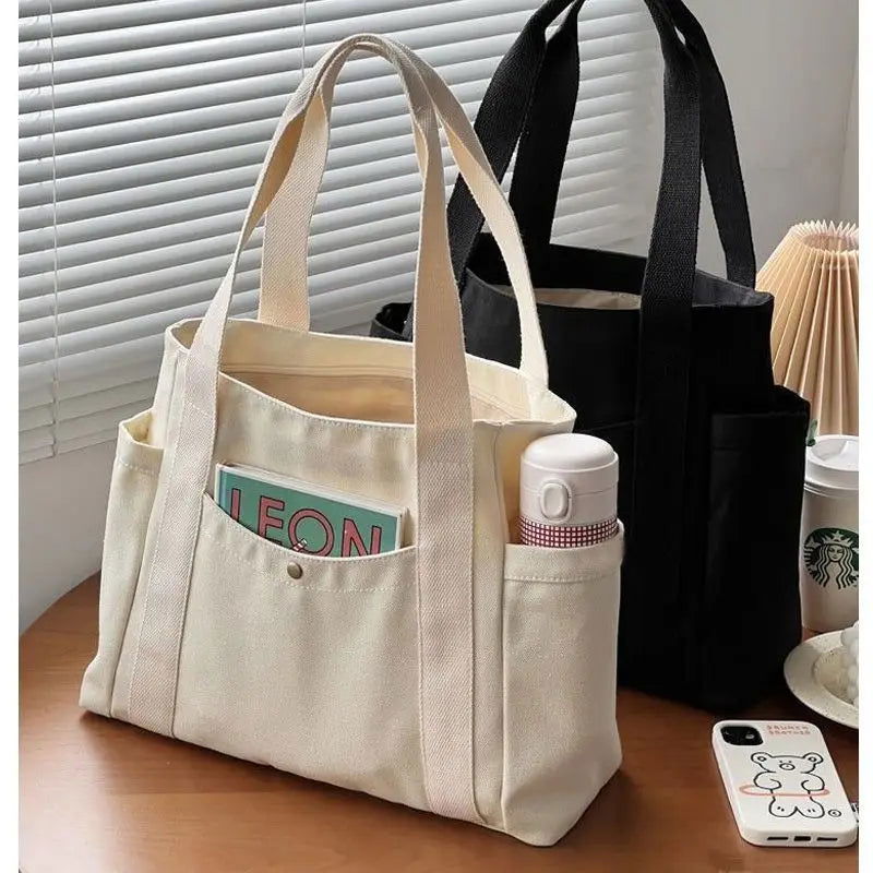 EMESA HOME Large Canvas Tote Bag – For Work, Commuting, College Style, Student Outfit, Book, and Shoulder Carrying - Emesa Home