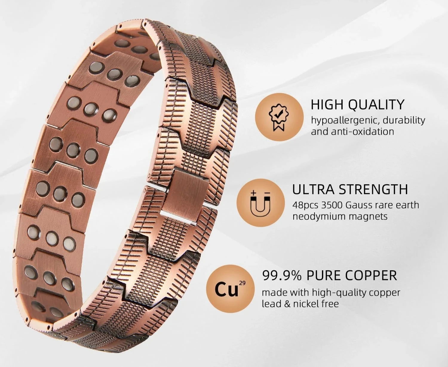 EMESA HOME Men's Pure Copper Bracelet 3500 Gauss 3X Strength Magnetic Therapy Link Bracelets - Emesa Home