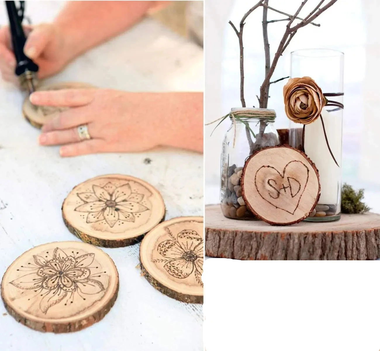 EMESA HOME Natural Pine Round Unfinished Wood Slices are versatile DIY craft materials that can be used for various projects. - Emesa Home