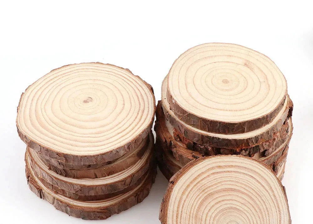 EMESA HOME Natural Pine Round Unfinished Wood Slices are versatile DIY craft materials that can be used for various projects. - Emesa Home