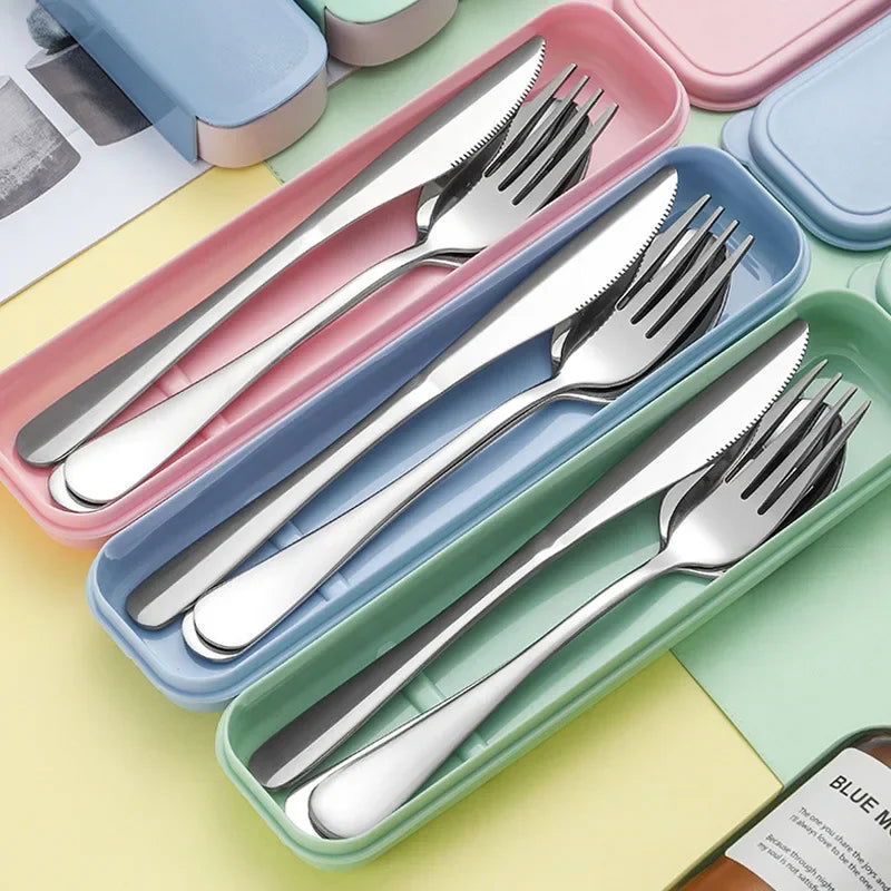 EMESA HOME Portable Tableware Set: Stainless Steel Spoon, Knife, and Fork Three-piece Set with Convenient Cutlery Box - Emesa Home