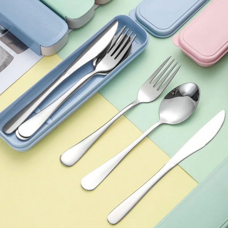 EMESA HOME Portable Tableware Set: Stainless Steel Spoon, Knife, and Fork Three-piece Set with Convenient Cutlery Box - Emesa Home