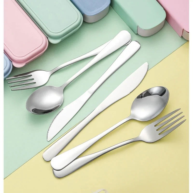 EMESA HOME Portable Tableware Set: Stainless Steel Spoon, Knife, and Fork Three-piece Set with Convenient Cutlery Box - Emesa Home