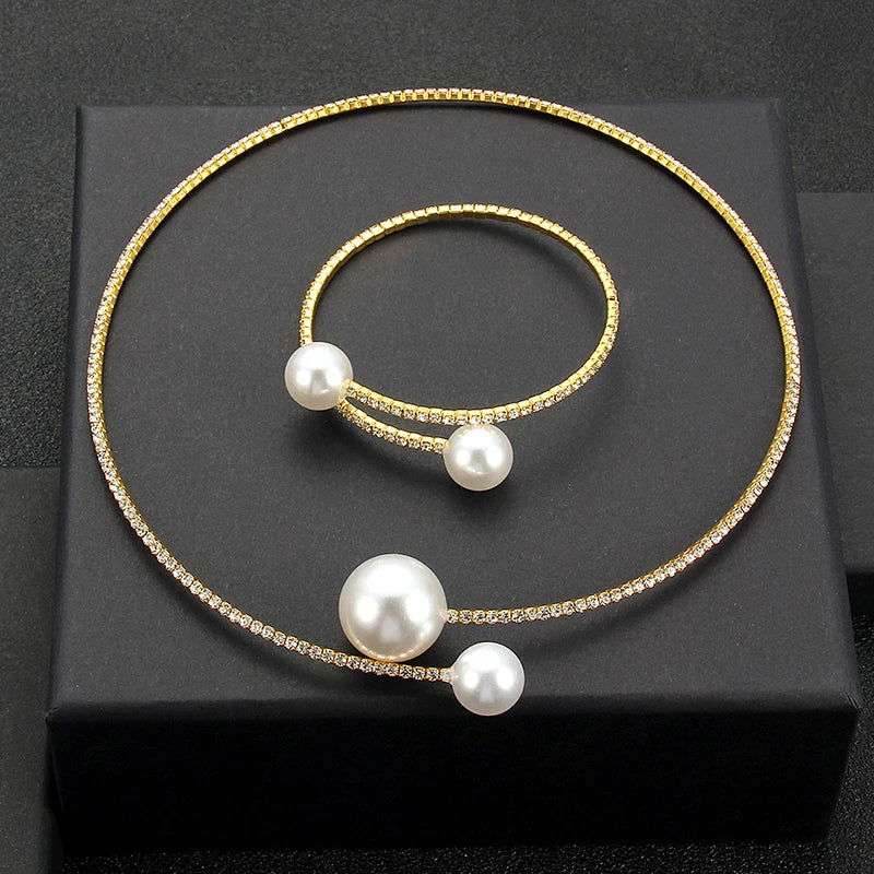 EMESA HOME Rhinestone Choker Necklace – Torques Collar, Statement Jewelry with Imitation Pearls for Women and Girls 9