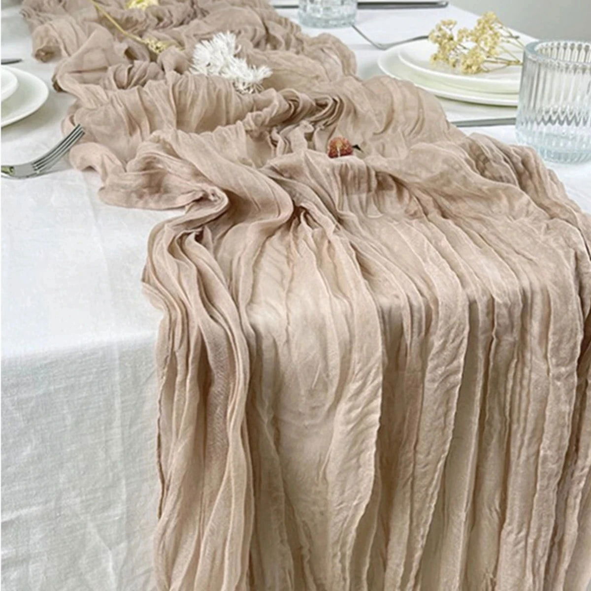 EMESA HOME Semi-Sheer Sage Gauze Table Runner Cheesecloth for Vintage Wedding, Party, Banquet, and Cake Décor - Emesa Home