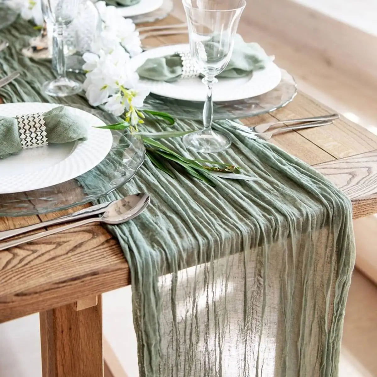 EMESA HOME Semi-Sheer Sage Gauze Table Runner Cheesecloth for Vintage Wedding, Party, Banquet, and Cake Décor - Emesa Home