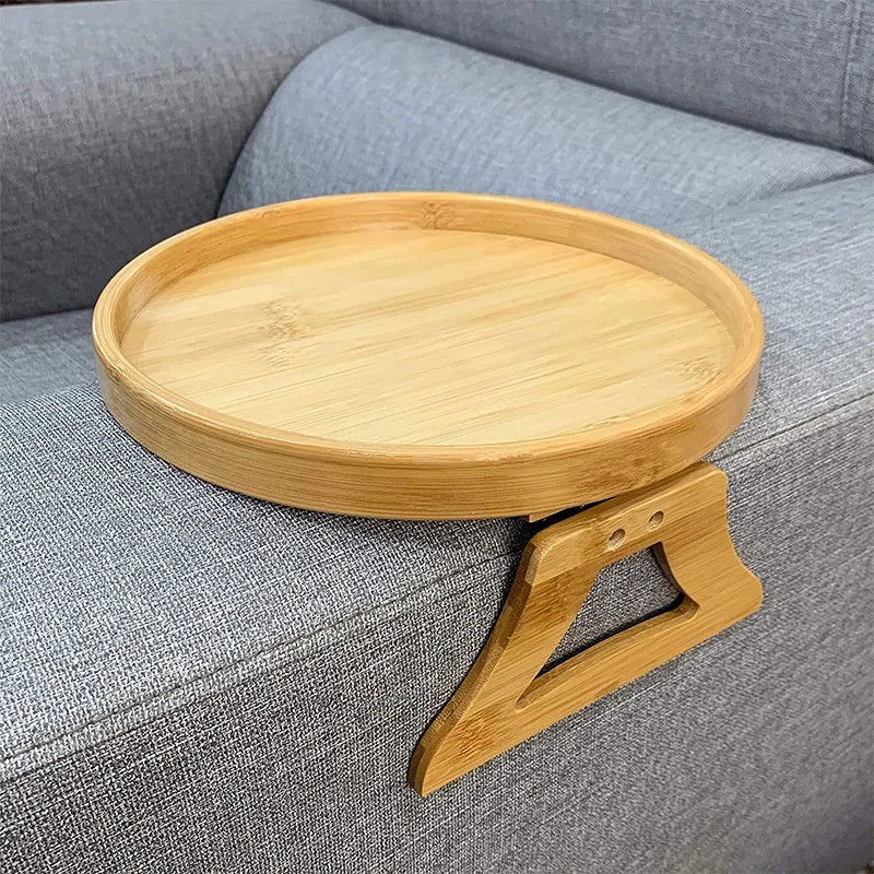 EMESA HOME Sofa Tray Table: Natural Bamboo Clip-On Tray for Convenient TV Snacks and Remote Control Storage - Emesa Home