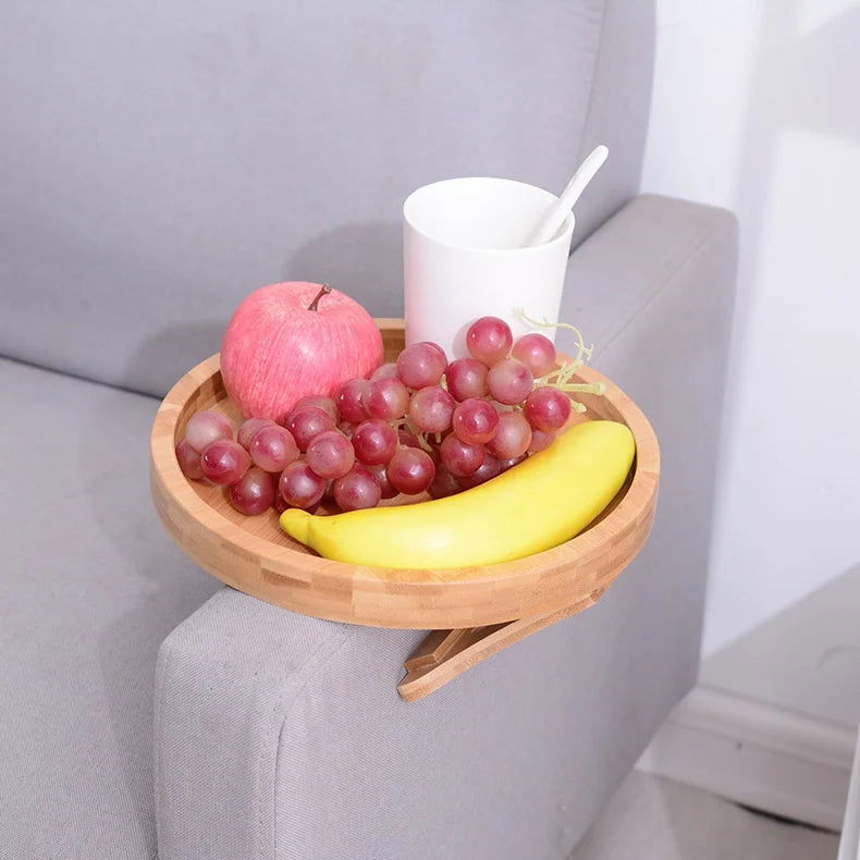 EMESA HOME Sofa Tray Table: Natural Bamboo Clip-On Tray for Convenient TV Snacks and Remote Control Storage - Emesa Home