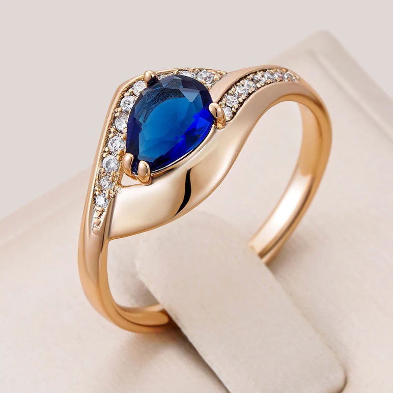 EMESA HOME Sparkling Blue Zircon Ring for Women, 585 Rose Gold Vintage Wedding Party Jewelry - Emesa Home