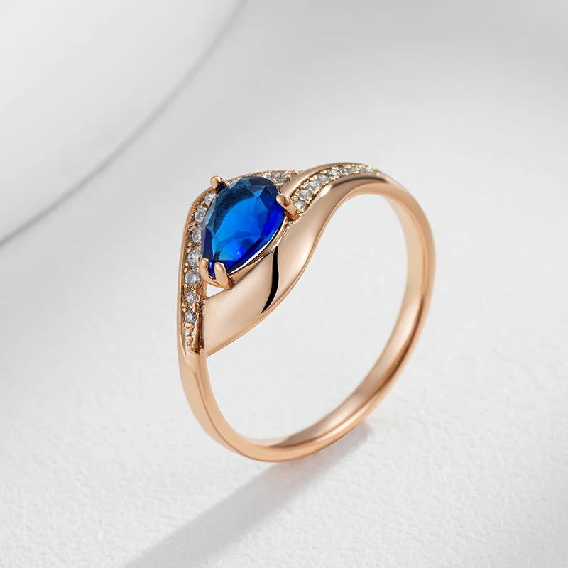 EMESA HOME Sparkling Blue Zircon Ring for Women, 585 Rose Gold Vintage Wedding Party Jewelry - Emesa Home