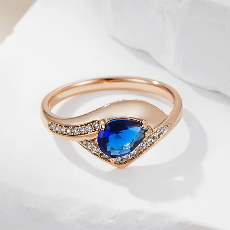 EMESA HOME Sparkling Blue Zircon Ring for Women, 585 Rose Gold Vintage Wedding Party Jewelry - Emesa Home