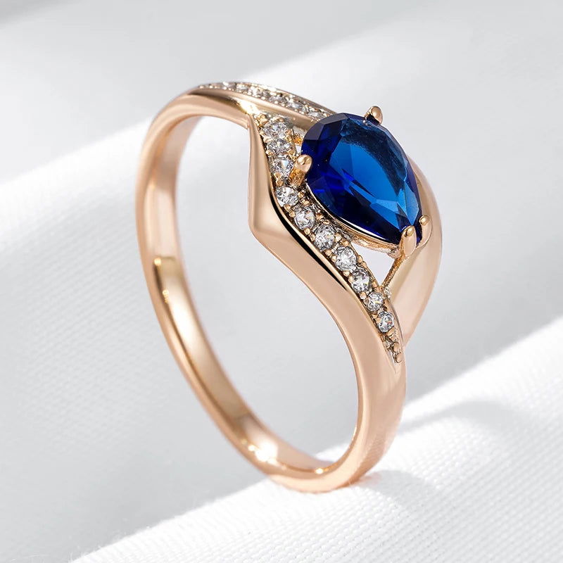 EMESA HOME Sparkling Blue Zircon Ring for Women, 585 Rose Gold Vintage Wedding Party Jewelry - Emesa Home