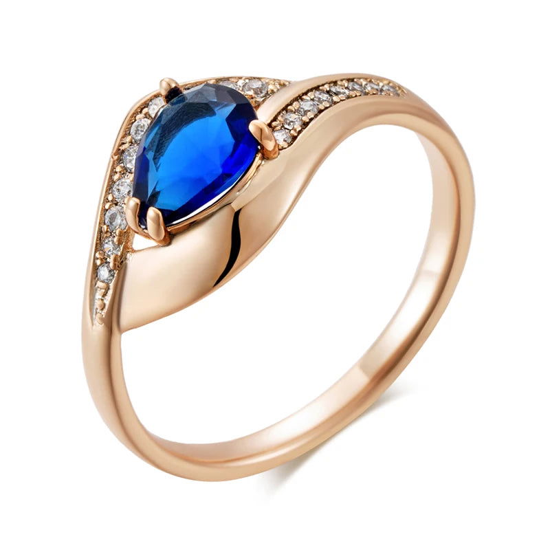 EMESA HOME Sparkling Blue Zircon Ring for Women, 585 Rose Gold Vintage Wedding Party Jewelry - Emesa Home