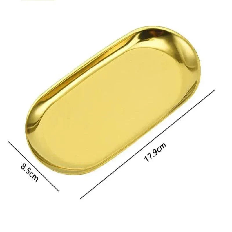 EMESA HOME Stainless Steel Jewelry Storage Tray – Oval Metal Cosmetic Organizer, Cake, Fruit, Dessert, Snack Plate, Kitchen Nut Tray - EMESA HOME™
