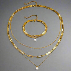 EMESA HOME Stainless Steel Pearl Pendant Jewelry Set, Elegant Multi-Layer Chain Jewelry for Women - EMESA HOME™