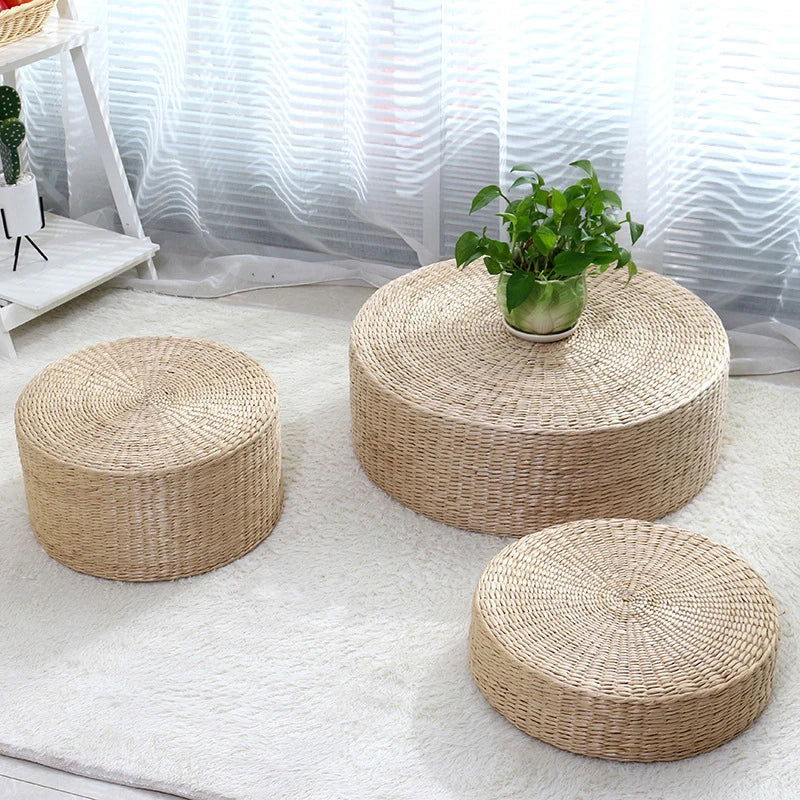 EMESA HOME Straw Pouf Seat Mat Meditation Ottoman Home Décor Cushion - Emesa Home