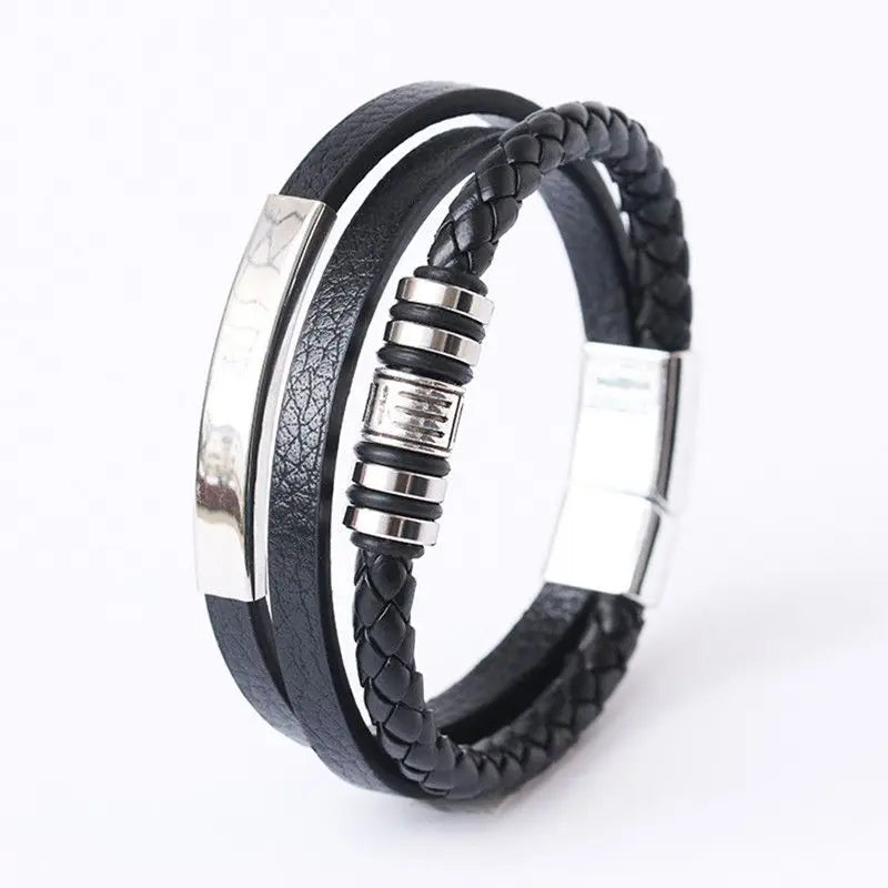 EMESA HOME Trendy Leather Bracelets For Men Stainless Steel Bracelet 21CM Multilayer Braided Rope Bracelets for Male Jewelry Gifts - Emesa Home