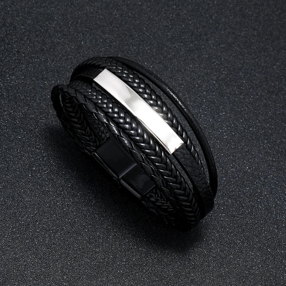 EMESA HOME Trendy Leather Bracelets For Men Stainless Steel Bracelet 21CM Multilayer Braided Rope Bracelets for Male Jewelry Gifts - Emesa Home