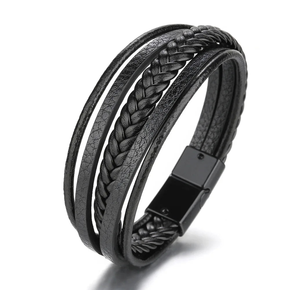 EMESA HOME Trendy Leather Bracelets For Men Stainless Steel Bracelet 21CM Multilayer Braided Rope Bracelets for Male Jewelry Gifts - Emesa Home