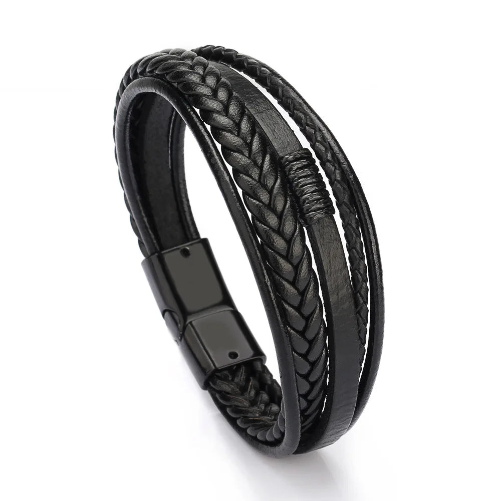 EMESA HOME Trendy Leather Bracelets For Men Stainless Steel Bracelet 21CM Multilayer Braided Rope Bracelets for Male Jewelry Gifts - Emesa Home