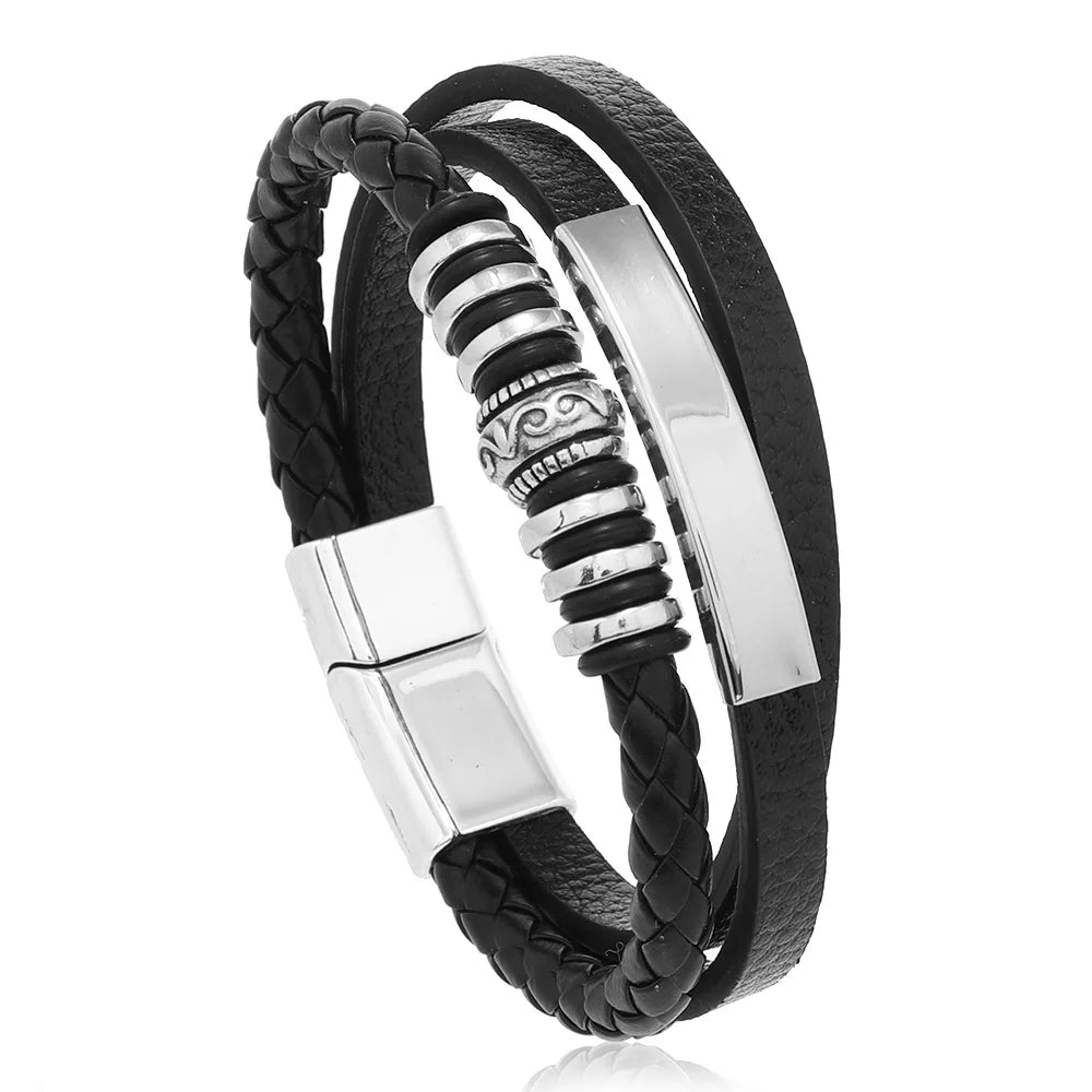 EMESA HOME Trendy Leather Bracelets For Men Stainless Steel Bracelet 21CM Multilayer Braided Rope Bracelets for Male Jewelry Gifts - Emesa Home