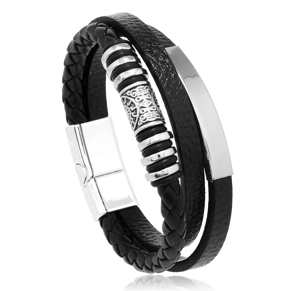 EMESA HOME Trendy Leather Bracelets For Men Stainless Steel Bracelet 21CM Multilayer Braided Rope Bracelets for Male Jewelry Gifts - Emesa Home