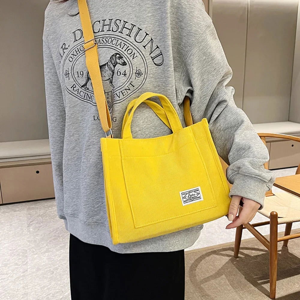 EMESA HOME Women's Canvas Casual Tote Bag Retro Art Canvas Crossbody Bags for Women Corduroy Zipper Shoulder Handbags Luxury Designer Sac - Emesa Home