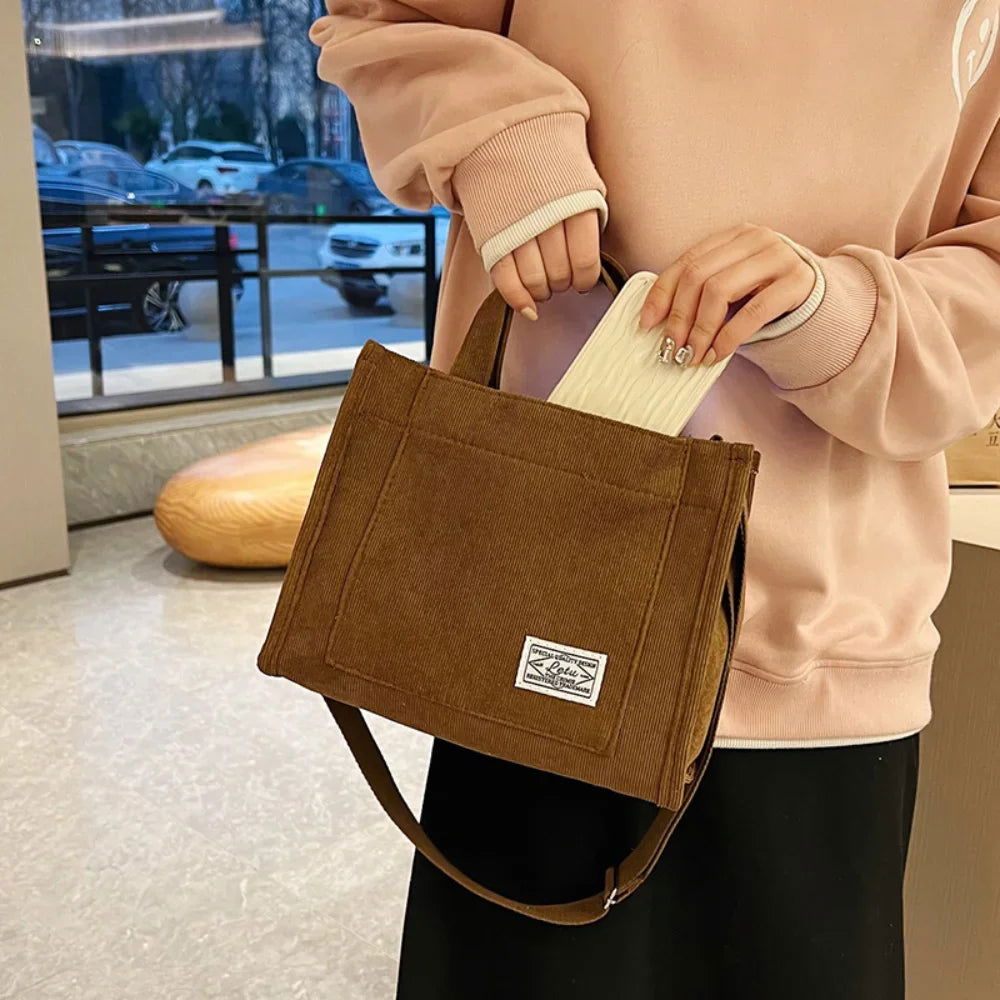 EMESA HOME Women's Canvas Casual Tote Bag Retro Art Canvas Crossbody Bags for Women Corduroy Zipper Shoulder Handbags Luxury Designer Sac - Emesa Home