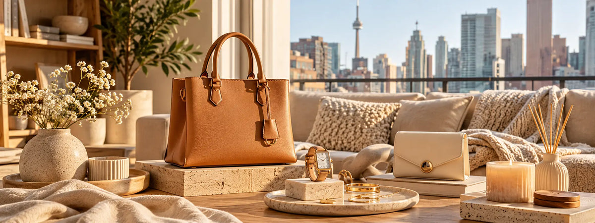 EMESA HOME lifestyle collection featuring handbags, watches, jewelry and home accessories